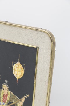 Antique Japanese Brass Painting 'Romantic Serenade'