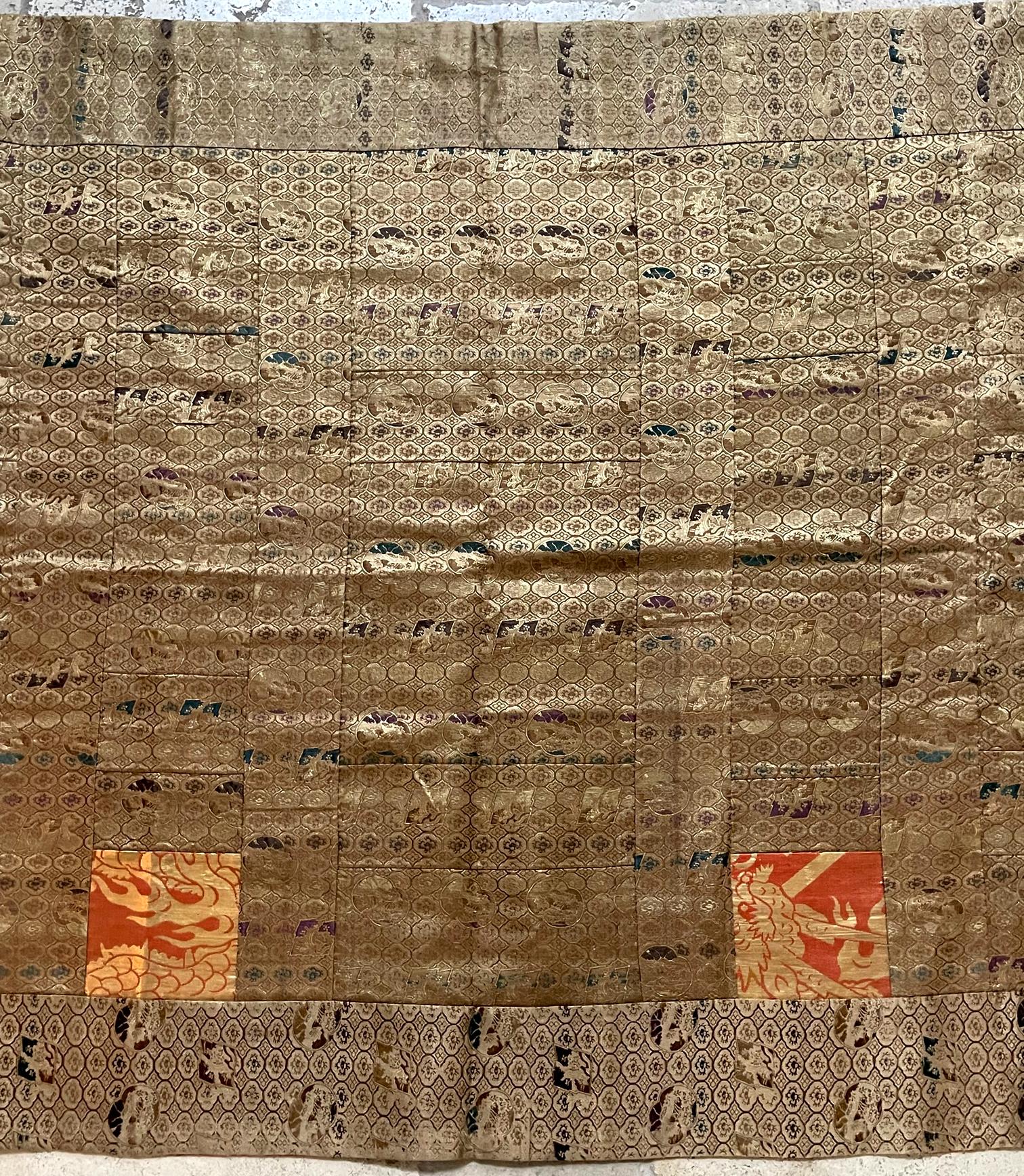 Patchwork Antique Japanese Brocade Kesa Monk's Robe Meiji Period For Sale
