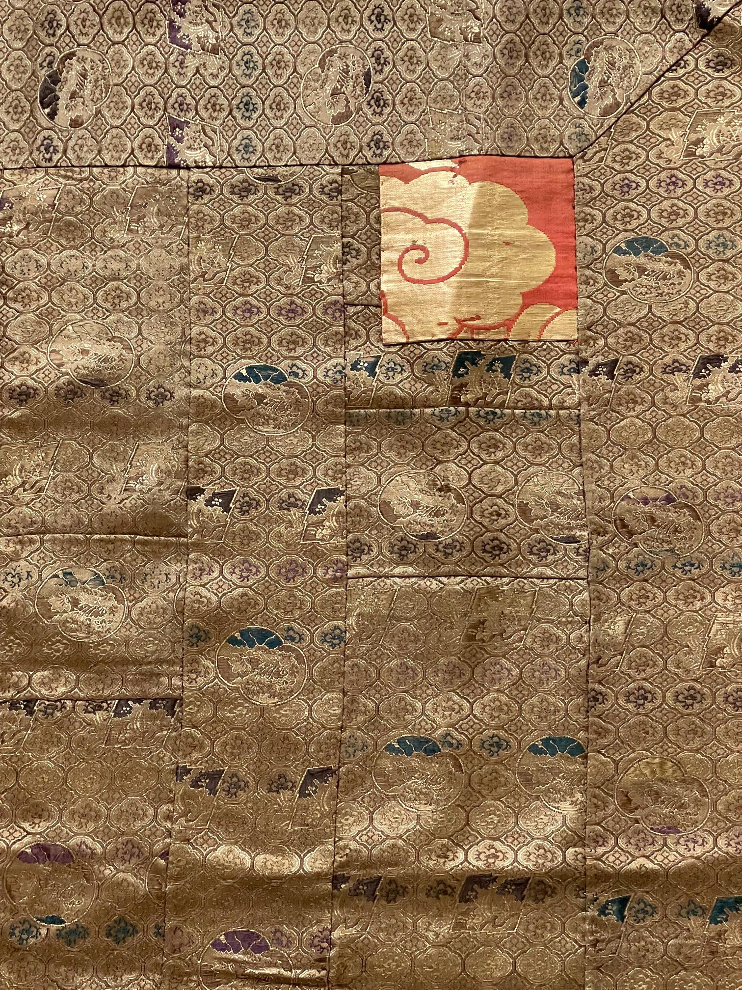 Antike japanische Brokat Kesa Mönchskutte Meiji Periode (Patchwork) im Angebot