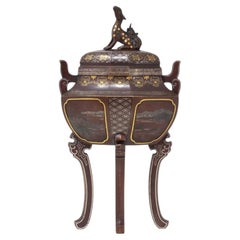 Antique Japanese Bronze and Mixed Metals Koro by Nogawa, Meiji Period