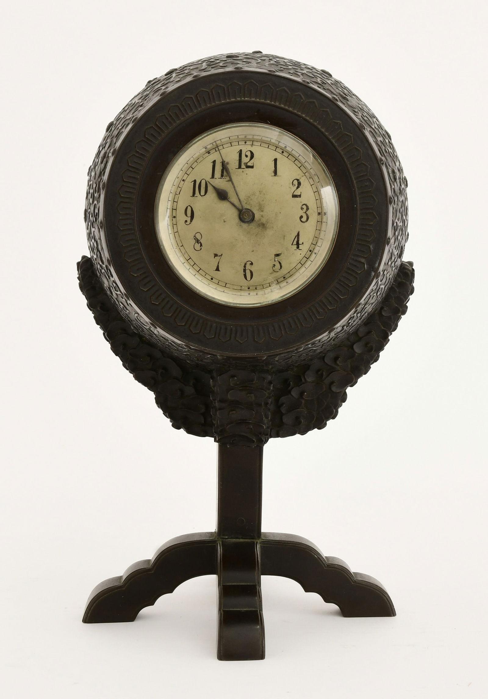 Antique Japanese Bronze Barrel Form Table or Mantel Clock For Sale 3