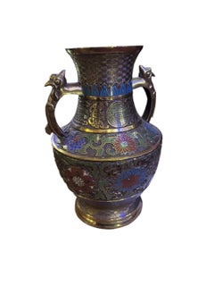 Antique Japanese Bronze Cloisonné/Champleve Vase Urn