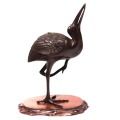 Antique Japanese Bronze Egret Incense Burner, Early 20th Century