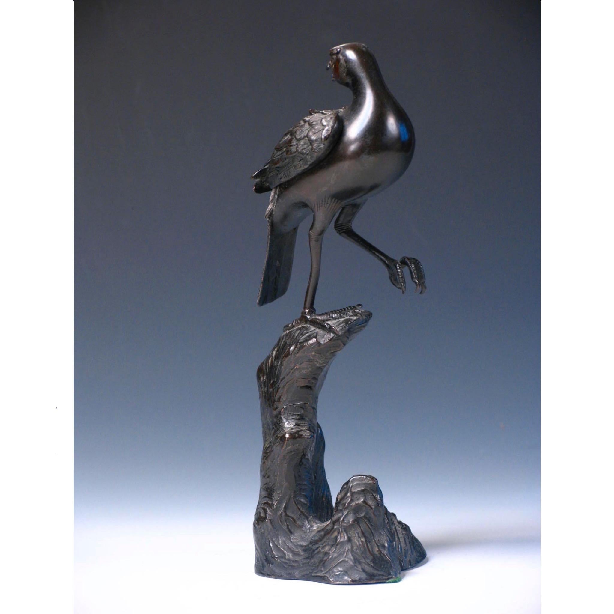 Brûleur d'encens japonais ancien en bronze, en forme d'oiseau Bon état - En vente à Point Richmond, CA