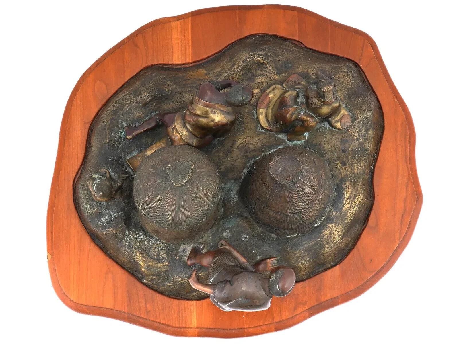 19th Century Antique Japanese Bronze Inkwell W Tanuki 19Th C