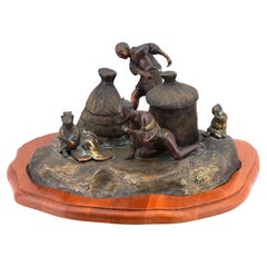 Antique Japanese Bronze Inkwell W Tanuki 19Th C