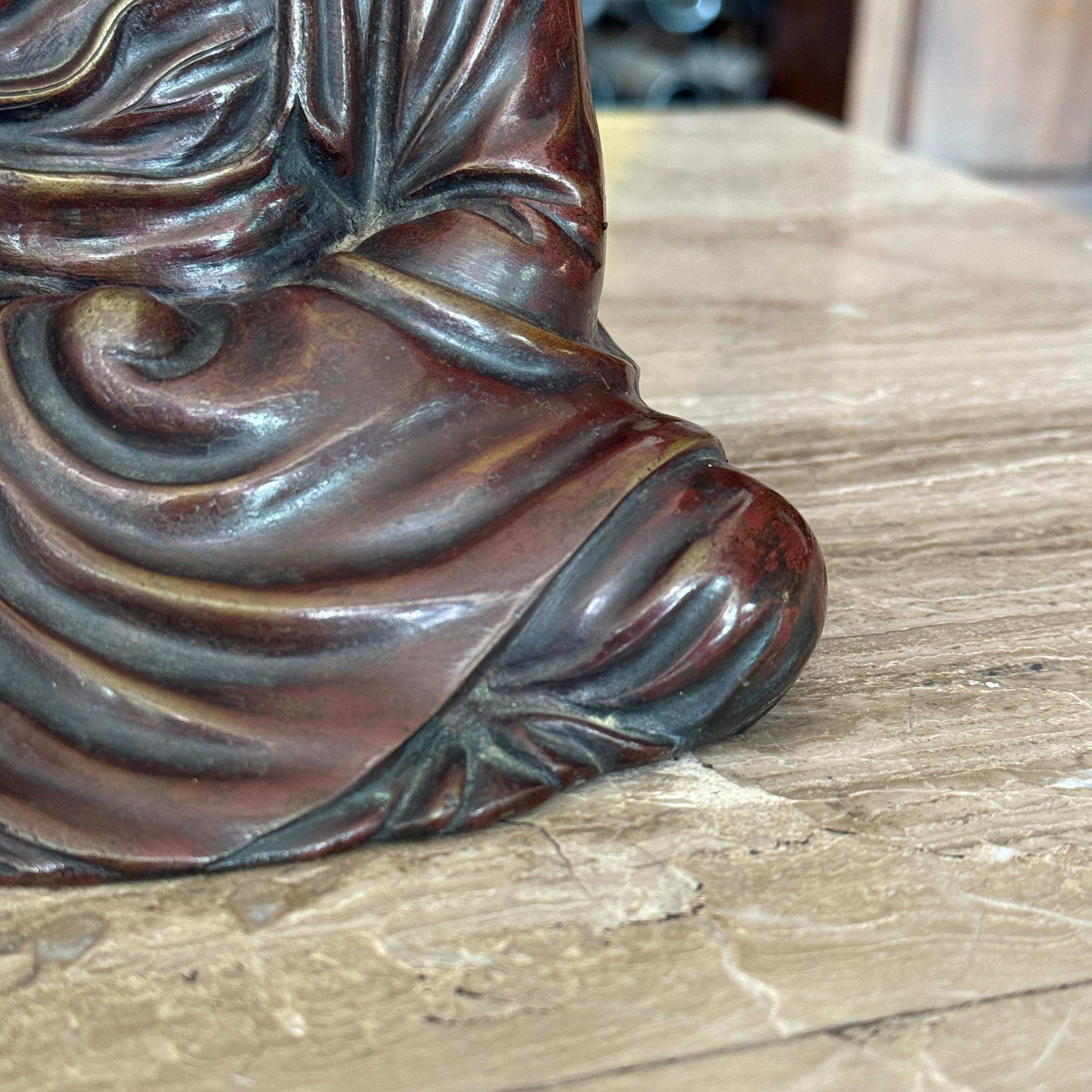 Fait main Daruma japonais ancien méditant en bronze en vente