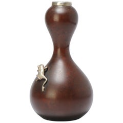Antique Japanese Bronze Meiji Vases with a Frog Climbing Japan, 19th Century