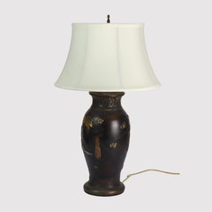 Antique Japanese Bronze & Mixed Metal Figural & Foliate Lamp c1920