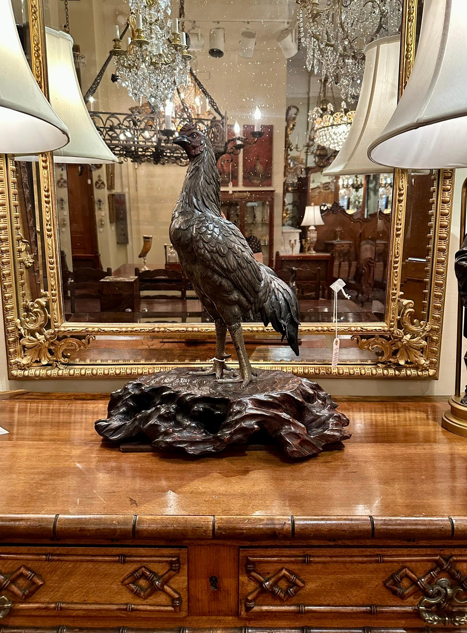 Antica statua di gallo giapponese in bronzo, anni 1900-1910 circa. in vendita 4