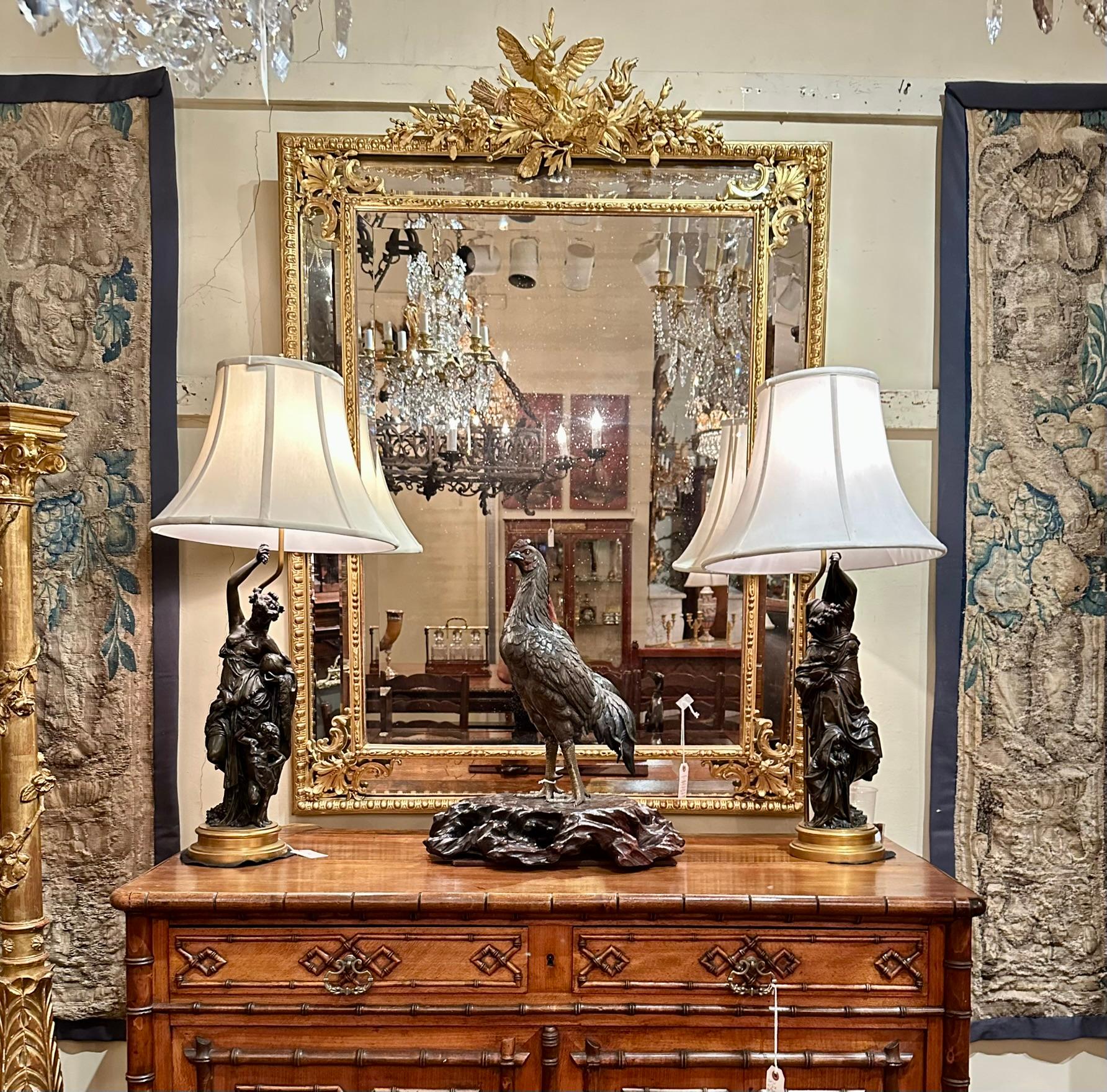 Antica statua di gallo giapponese in bronzo, anni 1900-1910 circa. in vendita 5