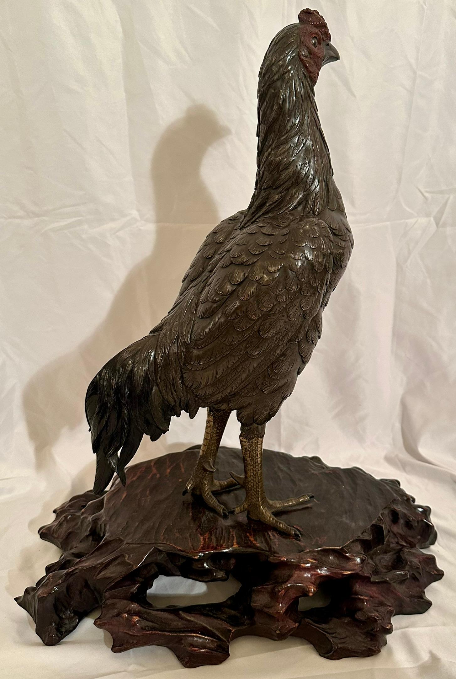 XX secolo Antica statua di gallo giapponese in bronzo, anni 1900-1910 circa. in vendita