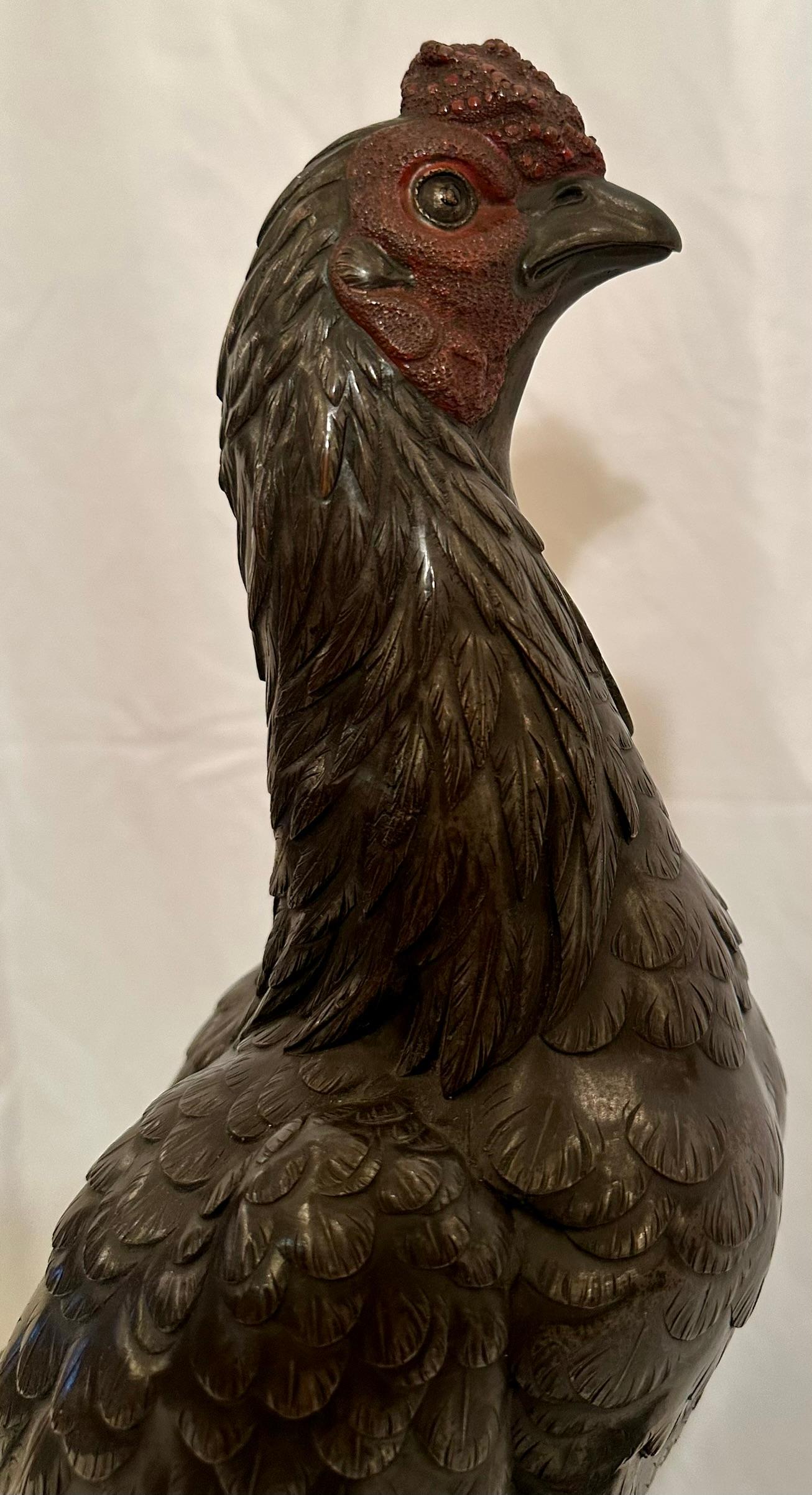 Antica statua di gallo giapponese in bronzo, anni 1900-1910 circa. in vendita 1