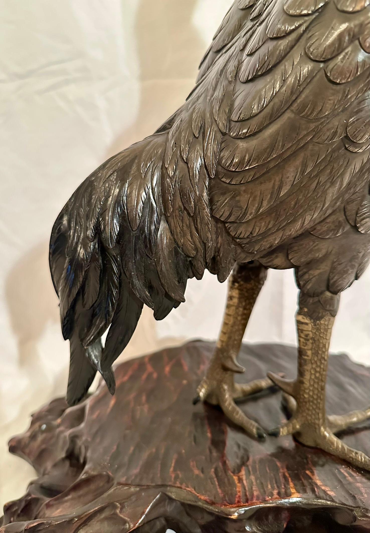 Antica statua di gallo giapponese in bronzo, anni 1900-1910 circa. in vendita 2