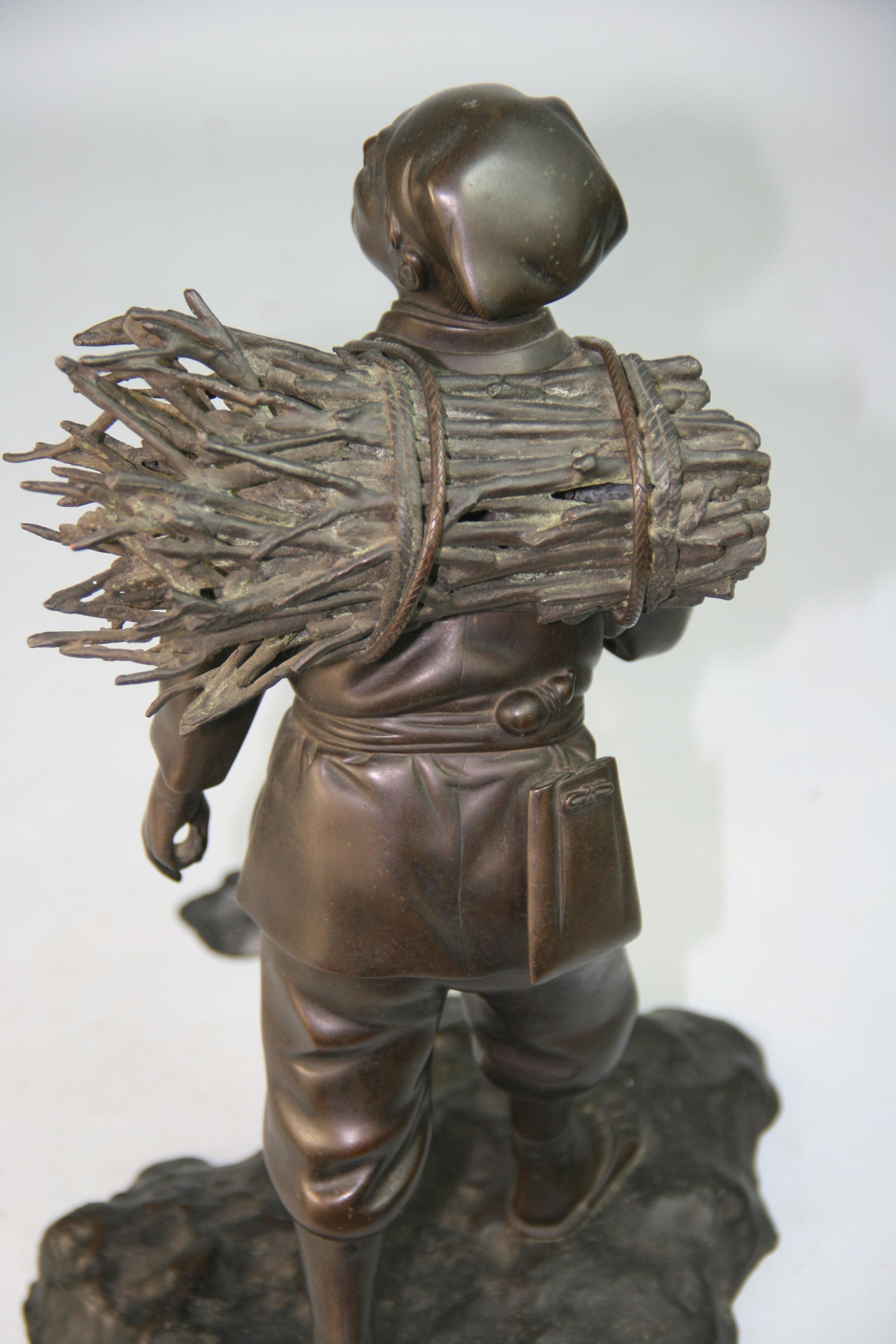 Antique Japanese Bronze Sculpture of a Peasant Worker 1920's For Sale 8