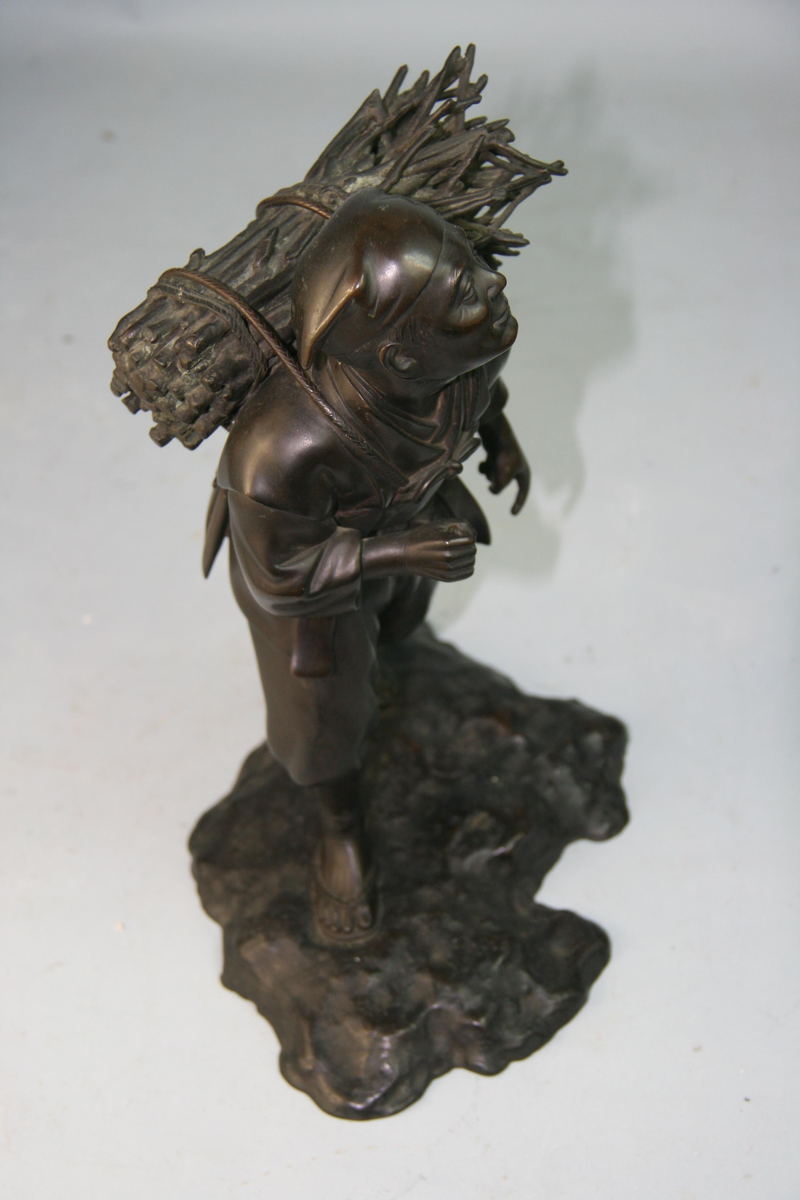 Antique Japanese Bronze Sculpture of a Peasant Worker 1920's For Sale 9