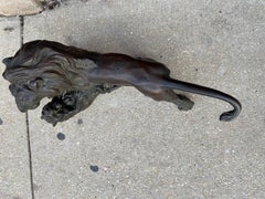 Antique Japanese Bronze Sculpture of Roaring Lion vs. Tiger