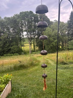Antique Japanese Bronze Temple Bells Set with Chrysanthemum And Butterfly Design