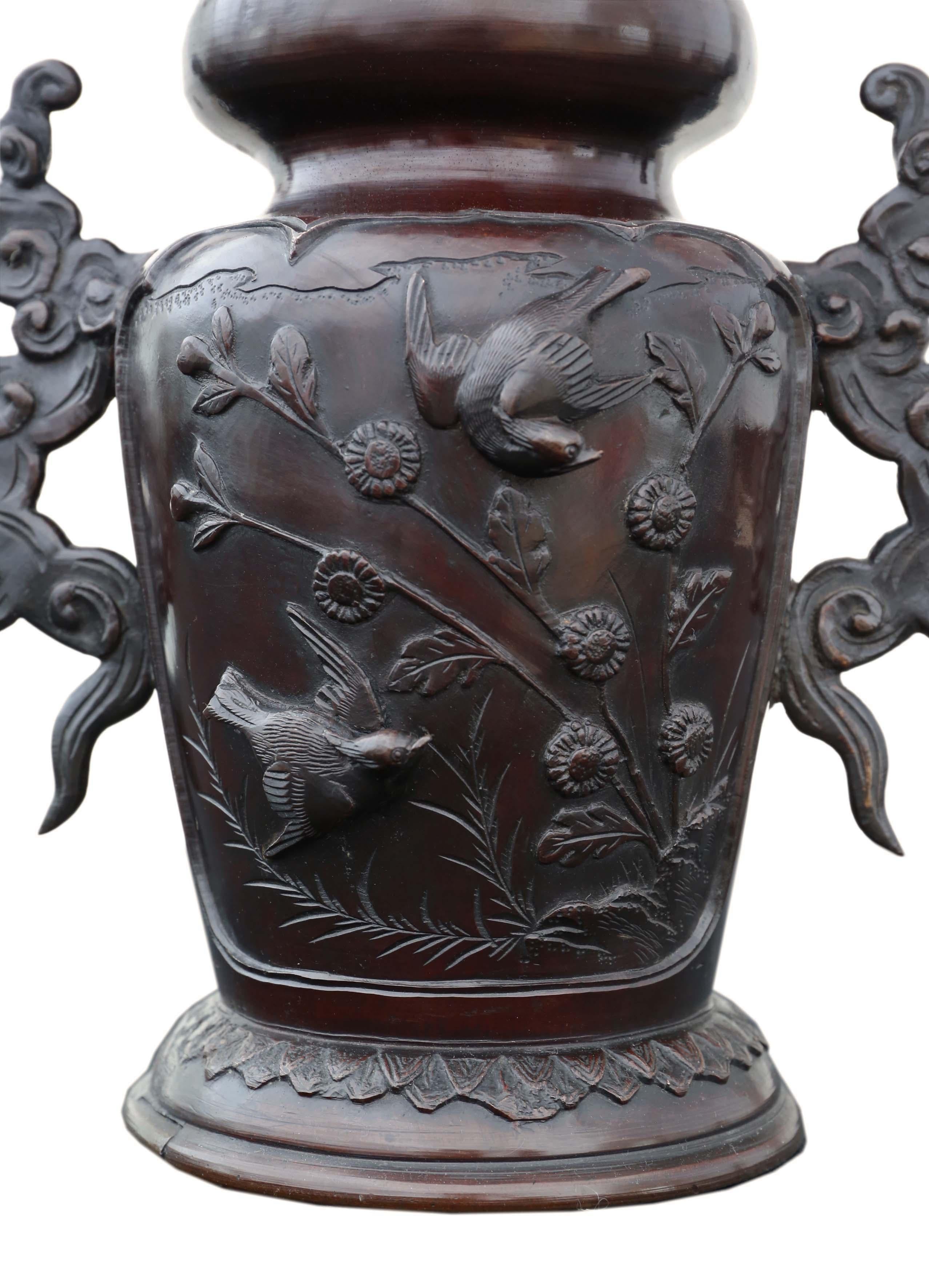 Antique Japanese Bronze Vase Early Meiji Period In Good Condition For Sale In Wisbech, Cambridgeshire
