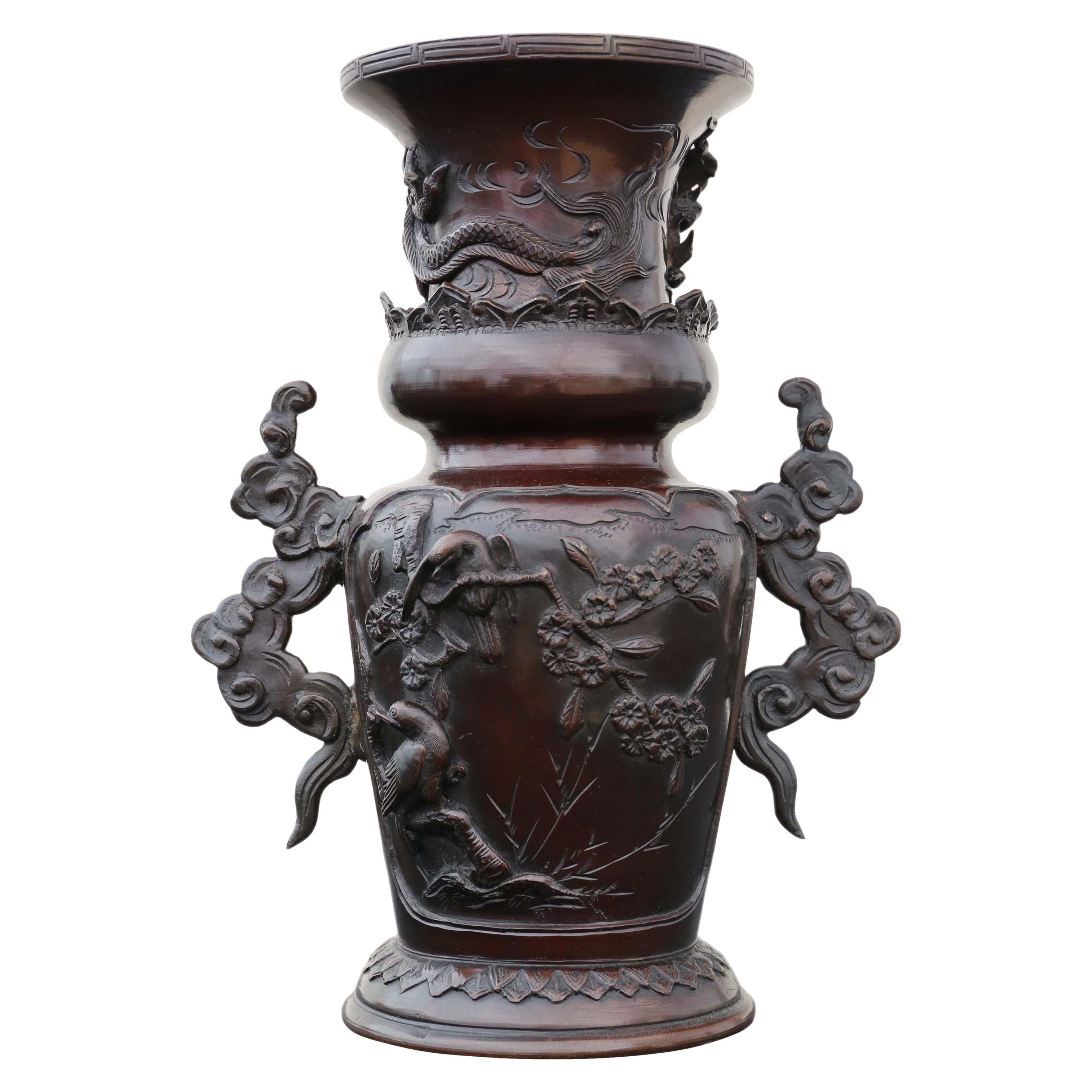 Antique Japanese Bronze Vase Early Meiji Period For Sale