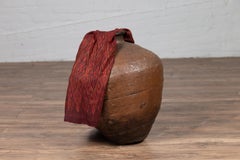 Antique Japanese Brown Oil Jar with Weathered Appearance and Irregular Shape