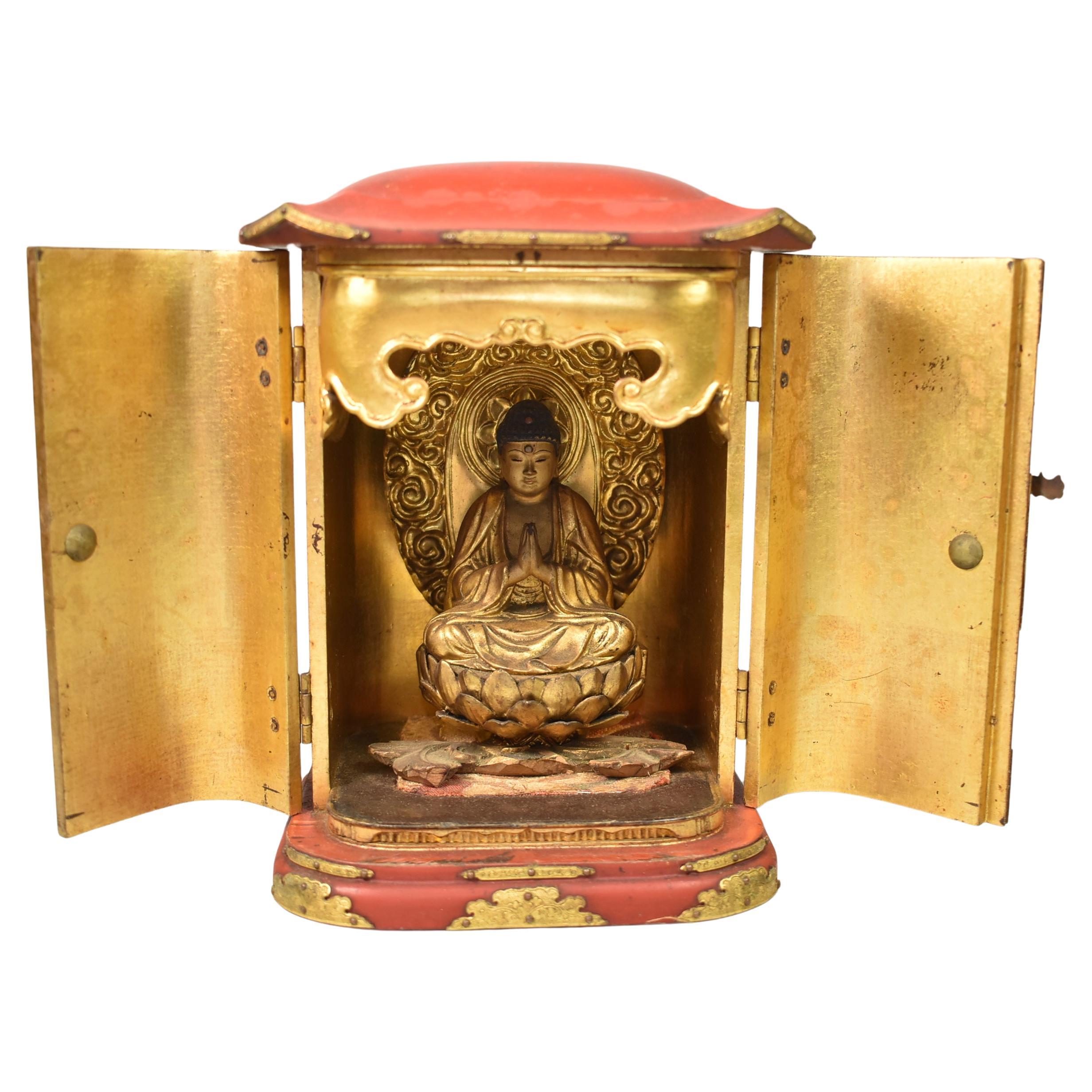 Antique Japanese Buddha Traveling Altar Zushi Cabinet