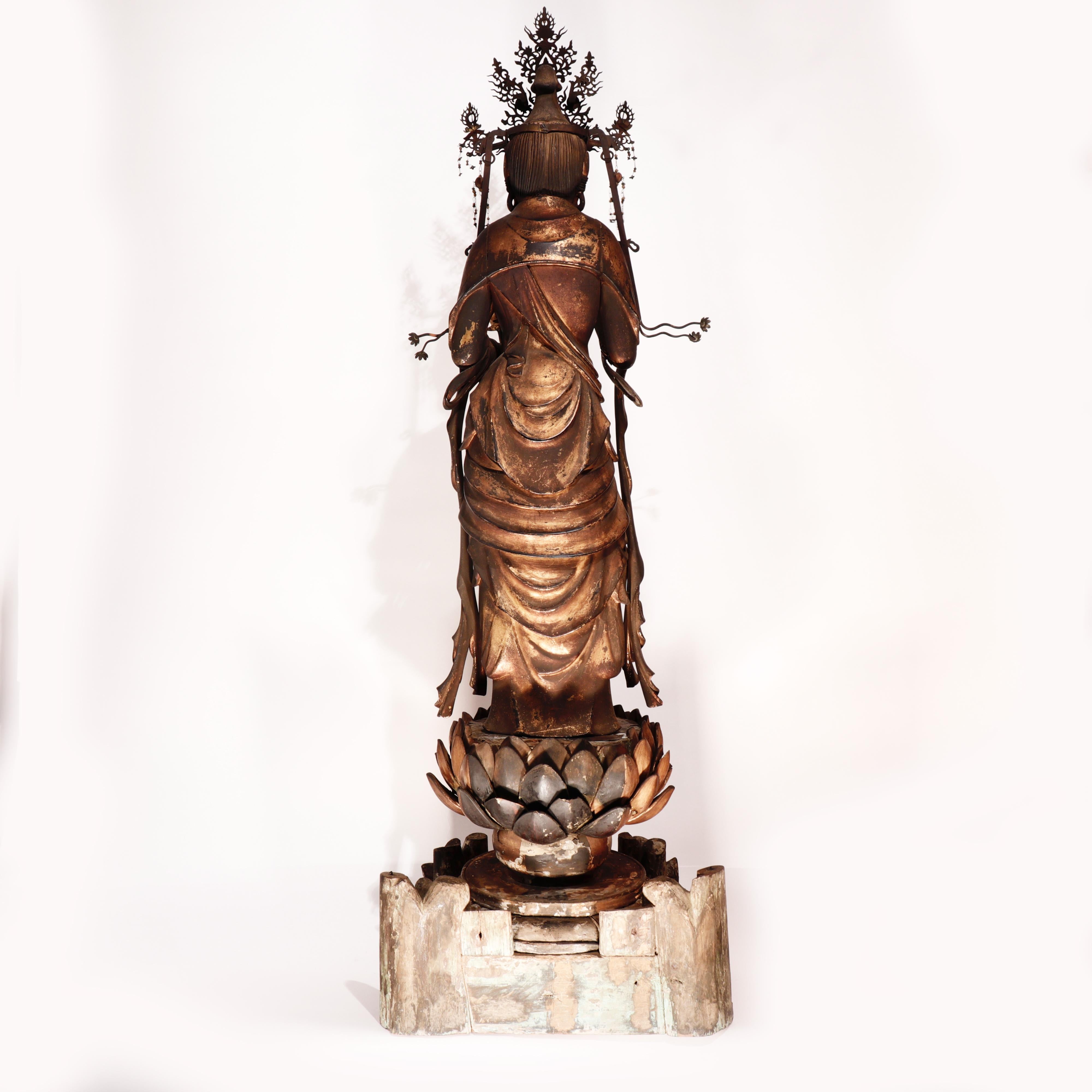 Antique Japanese Buddhist Gilded Wood Kannon Sculpture For Sale 5