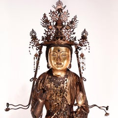 Antique Japanese Buddhist Gilded Wood Kannon Sculpture