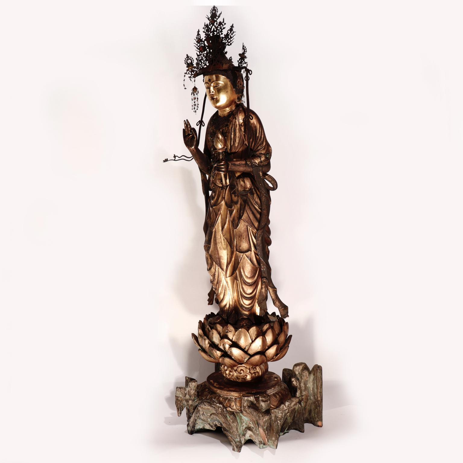 Antique Japanese Buddhist Sculpture of Kannon-Bosatsu For Sale 8
