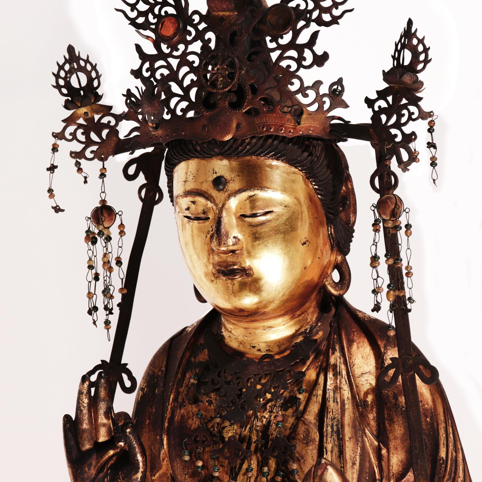 Antike japanische buddhistische japanische Skulptur von Kannon-Bosatsu im Angebot 8