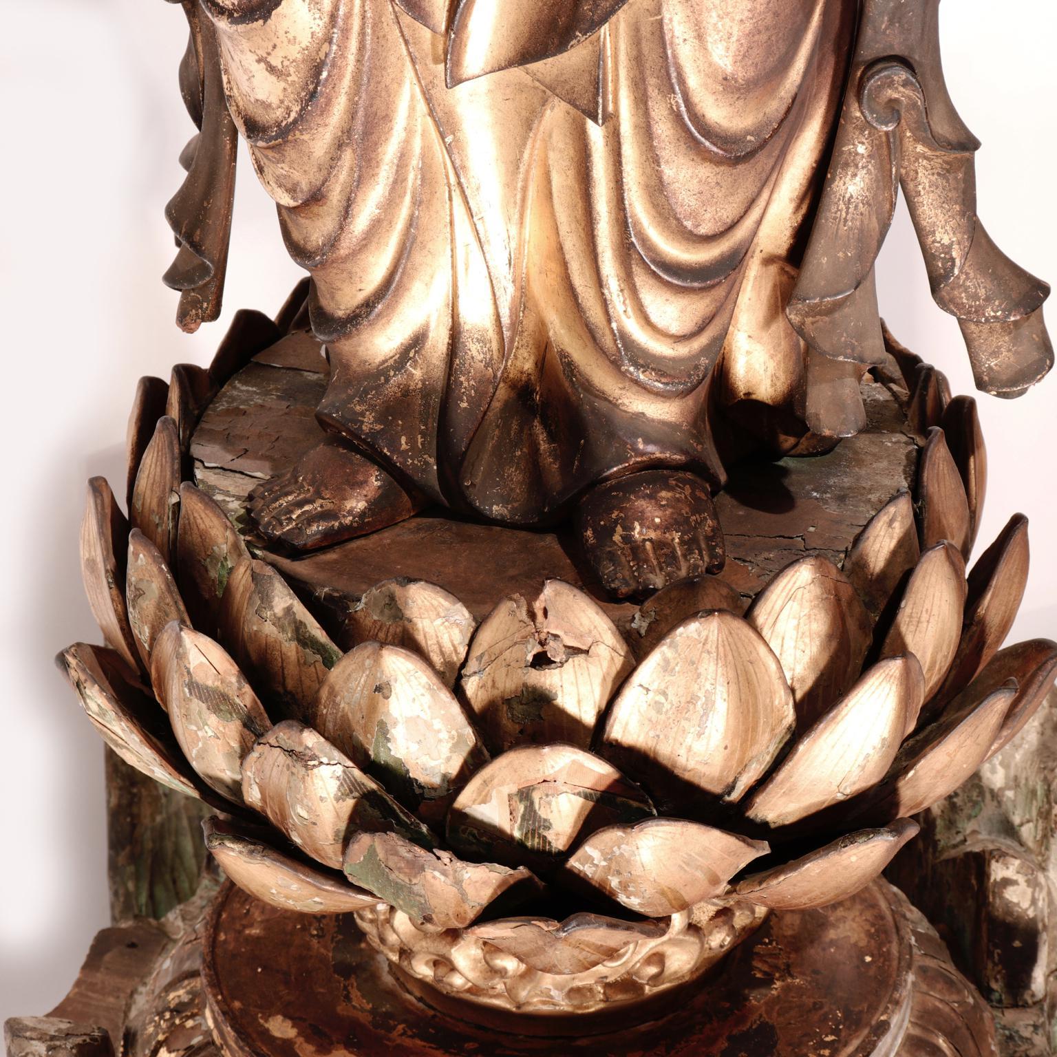 Antike japanische buddhistische japanische Skulptur von Kannon-Bosatsu im Angebot 9