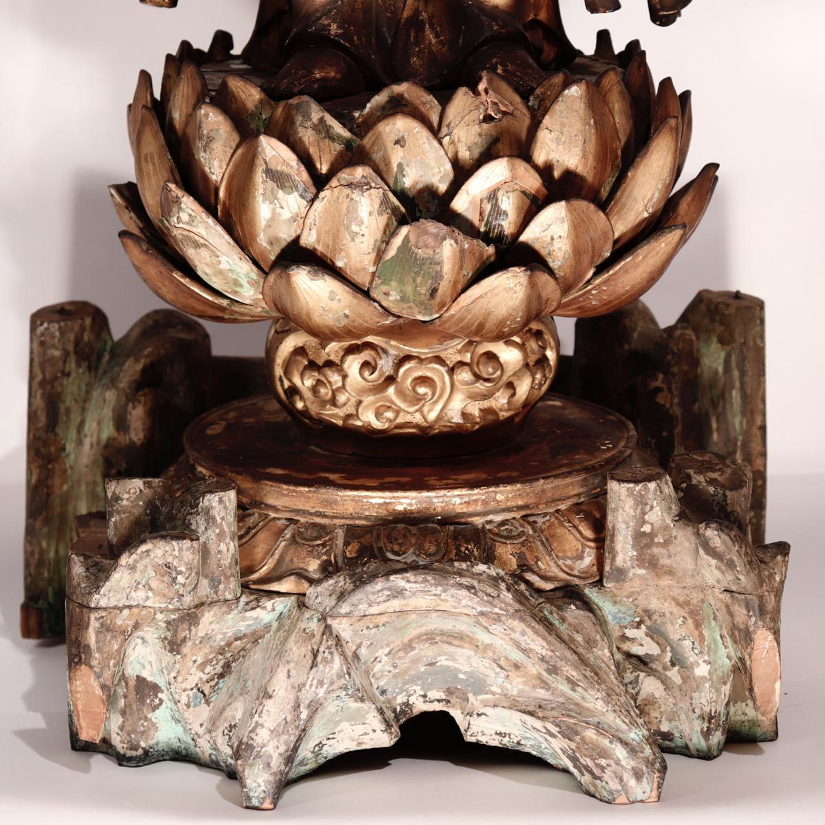 Gold Leaf Antique Japanese Buddhist Sculpture of Kannon-Bosatsu For Sale