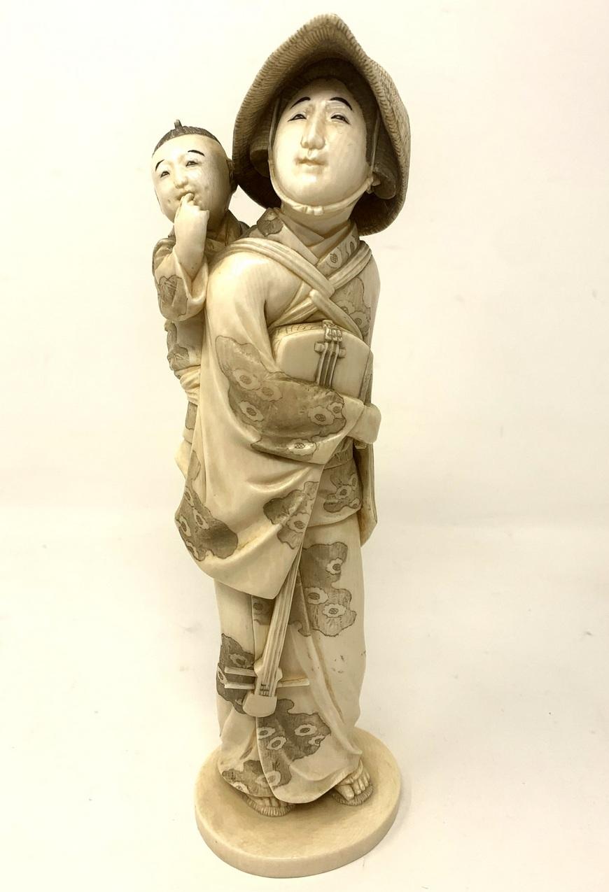 Chinese Export Antique Japanese Carved Bone Lady Gentleman Figural Group Meiji Period 19thCt 