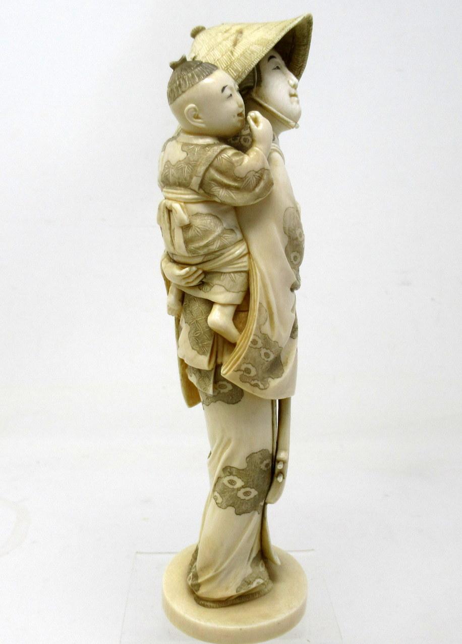 Cloissoné Antique Japanese Carved Bone Lady Gentleman Figural Group Meiji Period 19thCt 