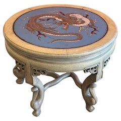 Antique Japanese Carved Hardwood Low Table with Cloisonne Dragon Top