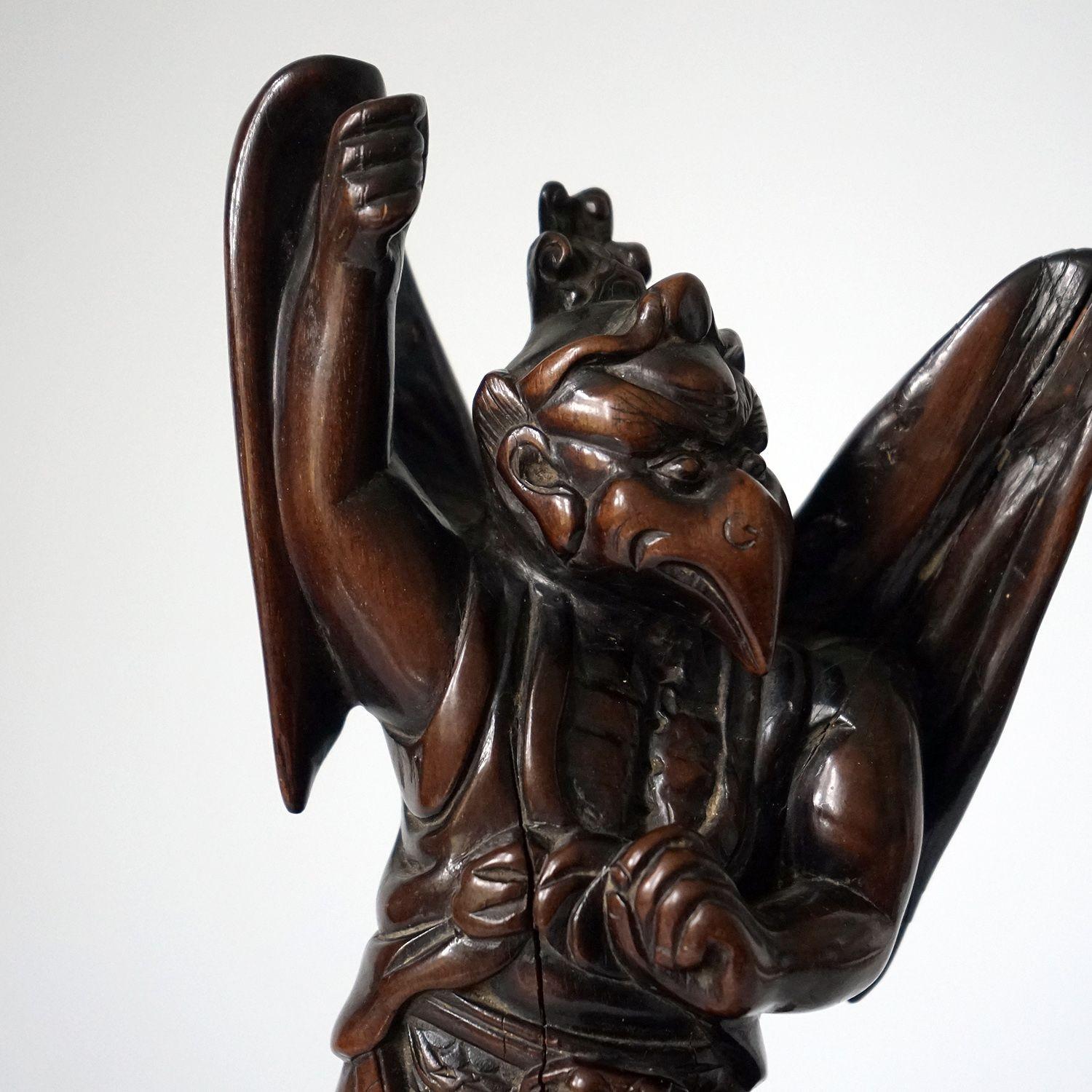 Antique Wooden Carving Japanese Carved Hardwood Tengu Figure, 19Th Century In Good Condition In Bristol, GB