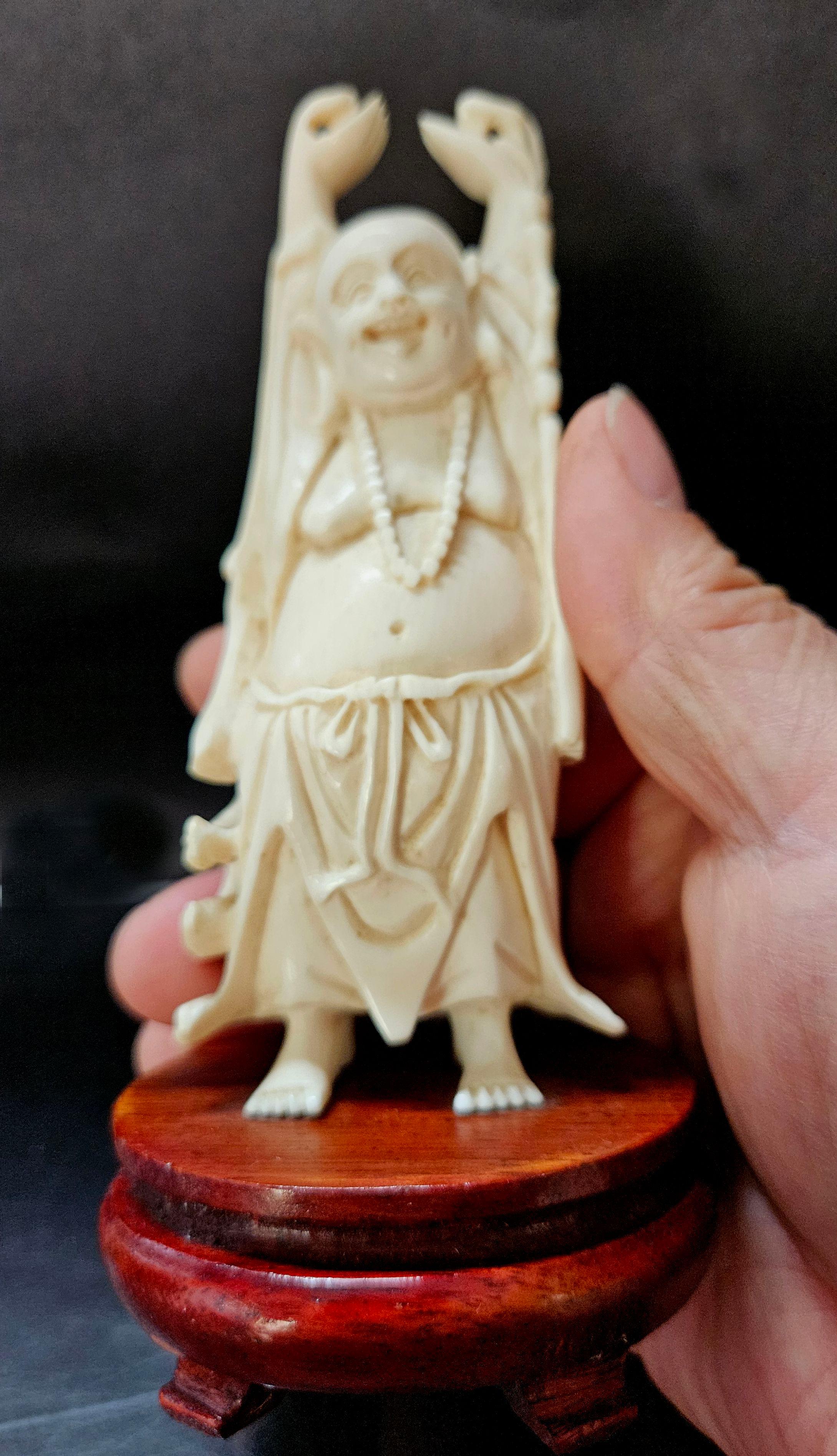 Antique Japanese Carved Okimono Happy Buddha, Meiji Period For Sale 5