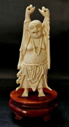 Antique Japanese Carved Okimono Happy Buddha, Meiji Period