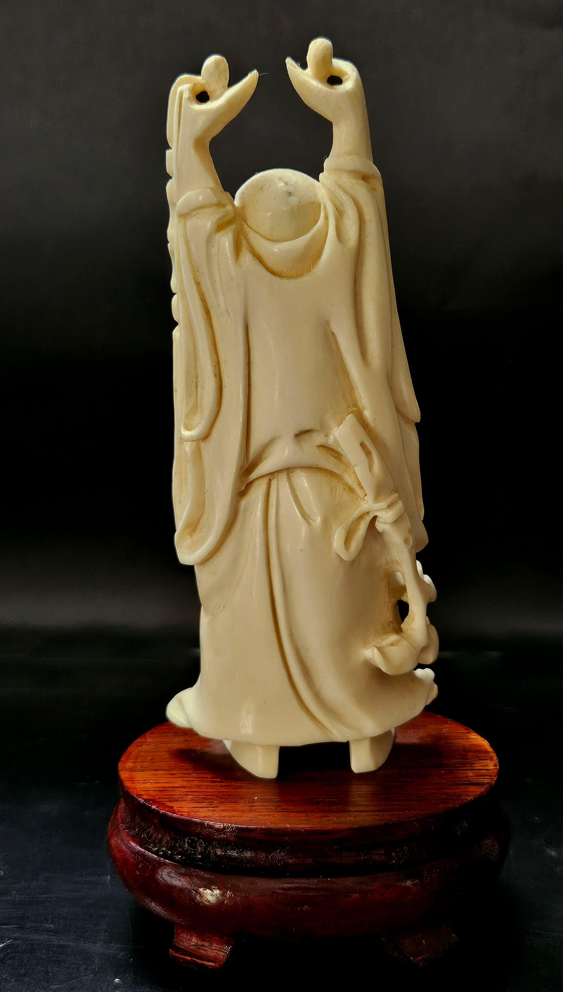 19th Century Antique Japanese Carved Okimono Happy Buddha, Meiji Period For Sale