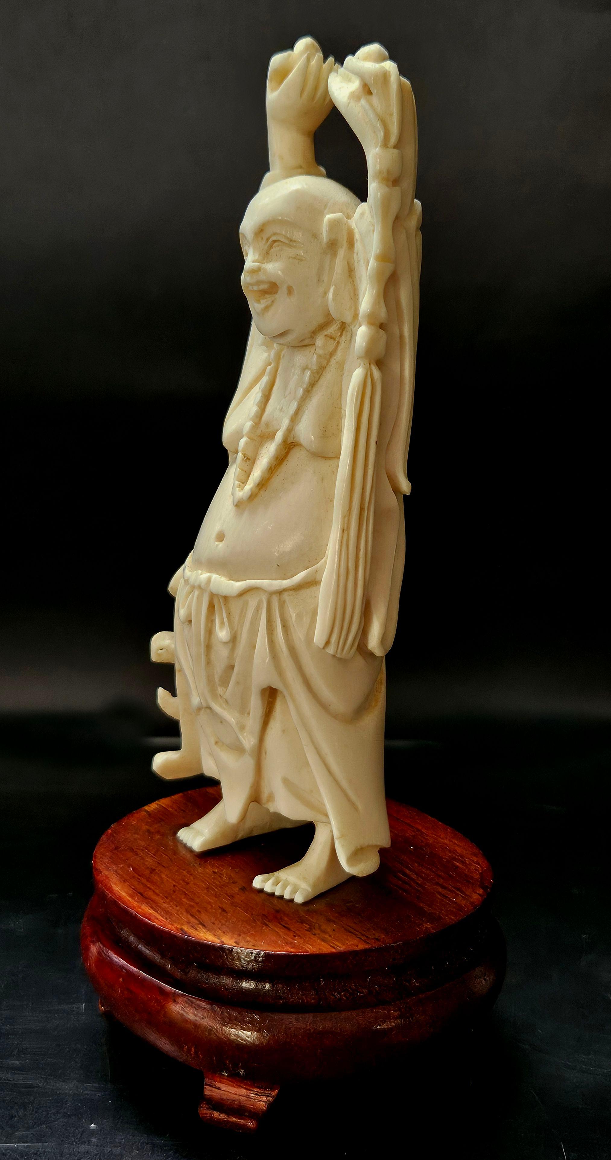 Ivory Antique Japanese Carved Okimono Happy Buddha, Meiji Period For Sale