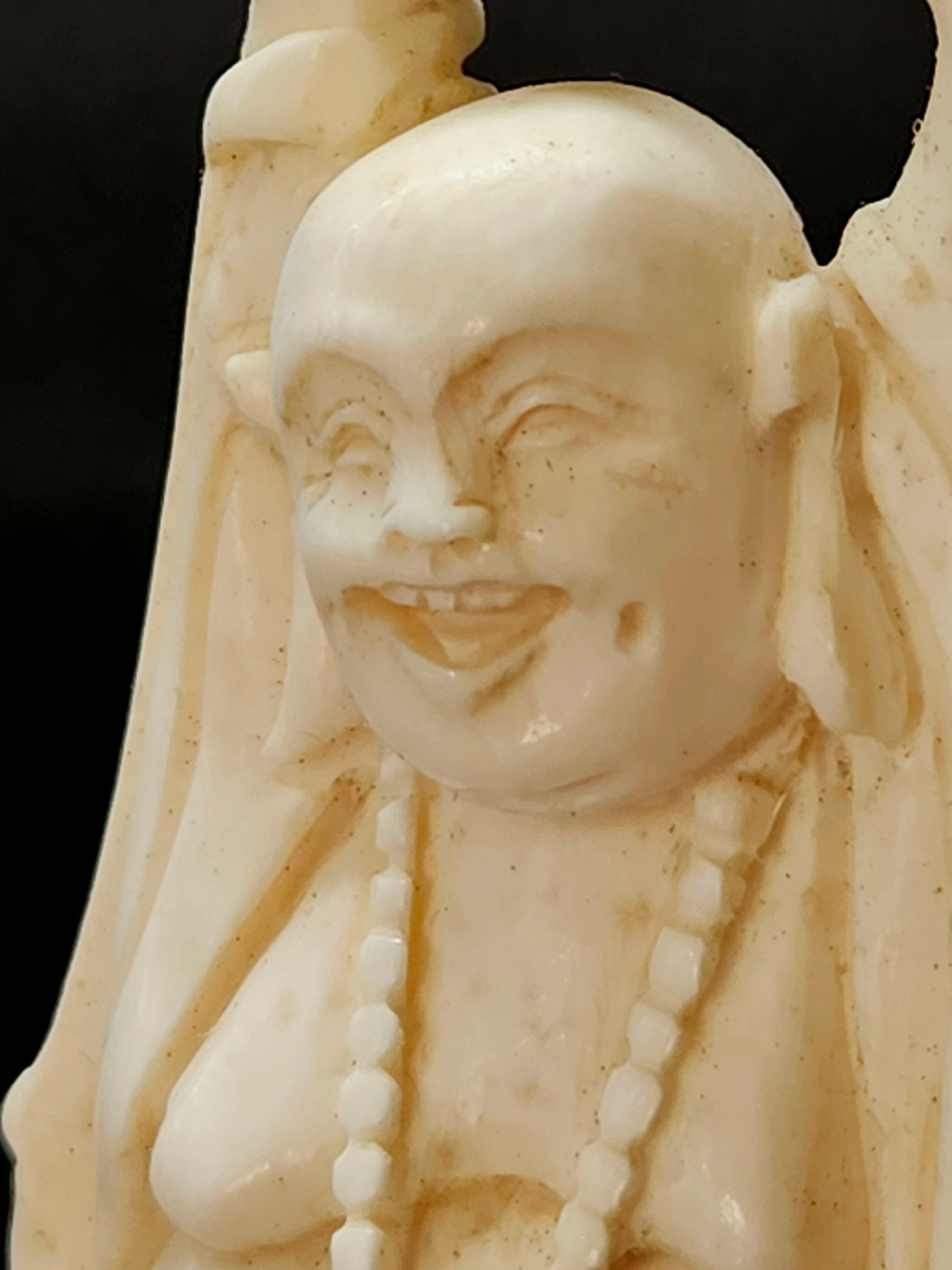 Antique Japanese Carved Okimono Happy Buddha, Meiji Period For Sale 2