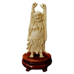 Antique Japanese Carved Okimono Happy Buddha, Meiji Period