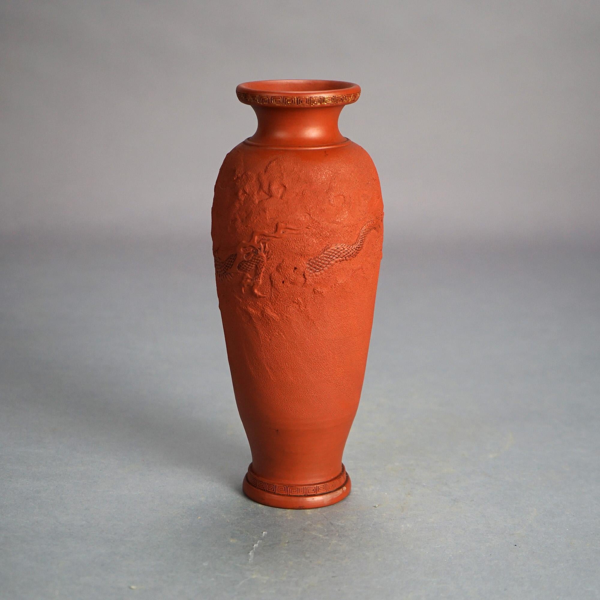 Antique Japanese Carved Relief Terra Cotta Vase C1930 1
