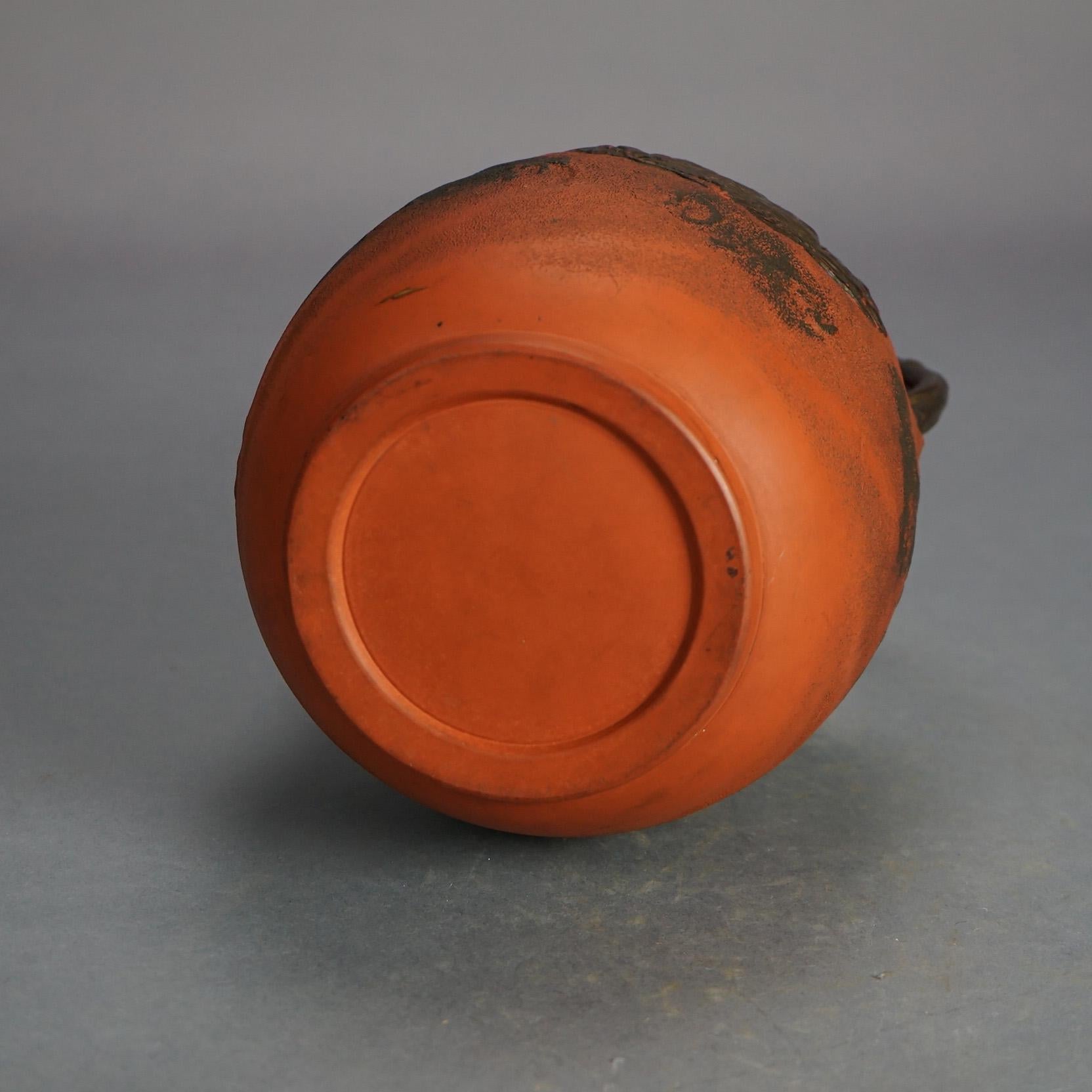 Antique Japanese Carved Relief Terra Cotta Vase C1930 For Sale 2