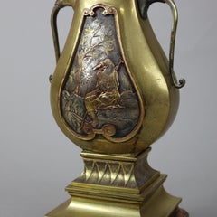 Antique Japanese Cast Bronze Handled Sensor with Embossed Wise Man Scene 19thC