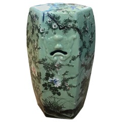 Antique Japanese Celadon Hand Painted Porcelain Garden Seat