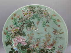 Antique Japanese Celadon Imari Nabeshima Enamel Porcelain Plate Meiji Era Signed