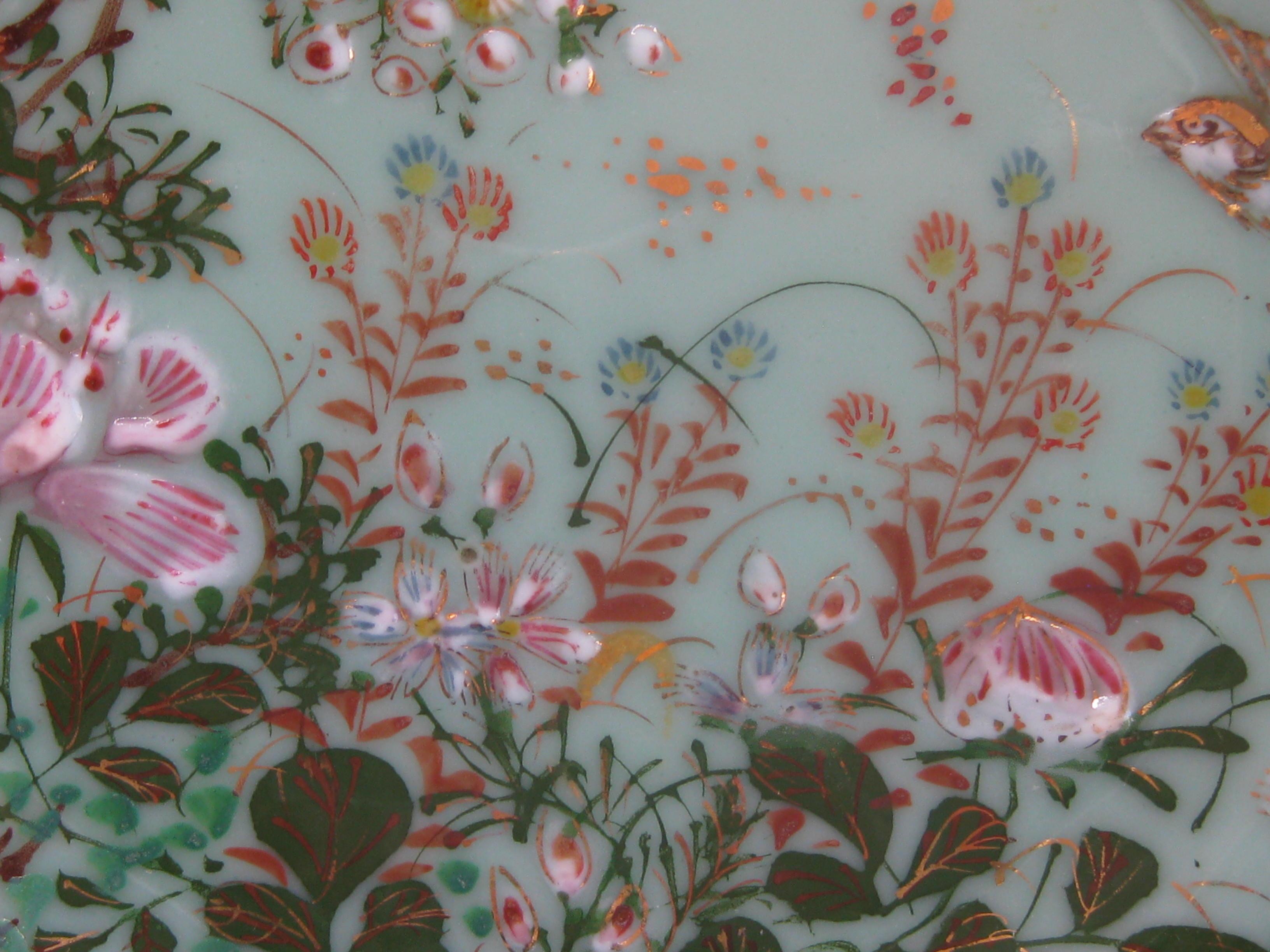 19th Century Antique Japanese Celadon Imari Nabeshima Enamel Porcelain Plate Meiji Era Signed For Sale