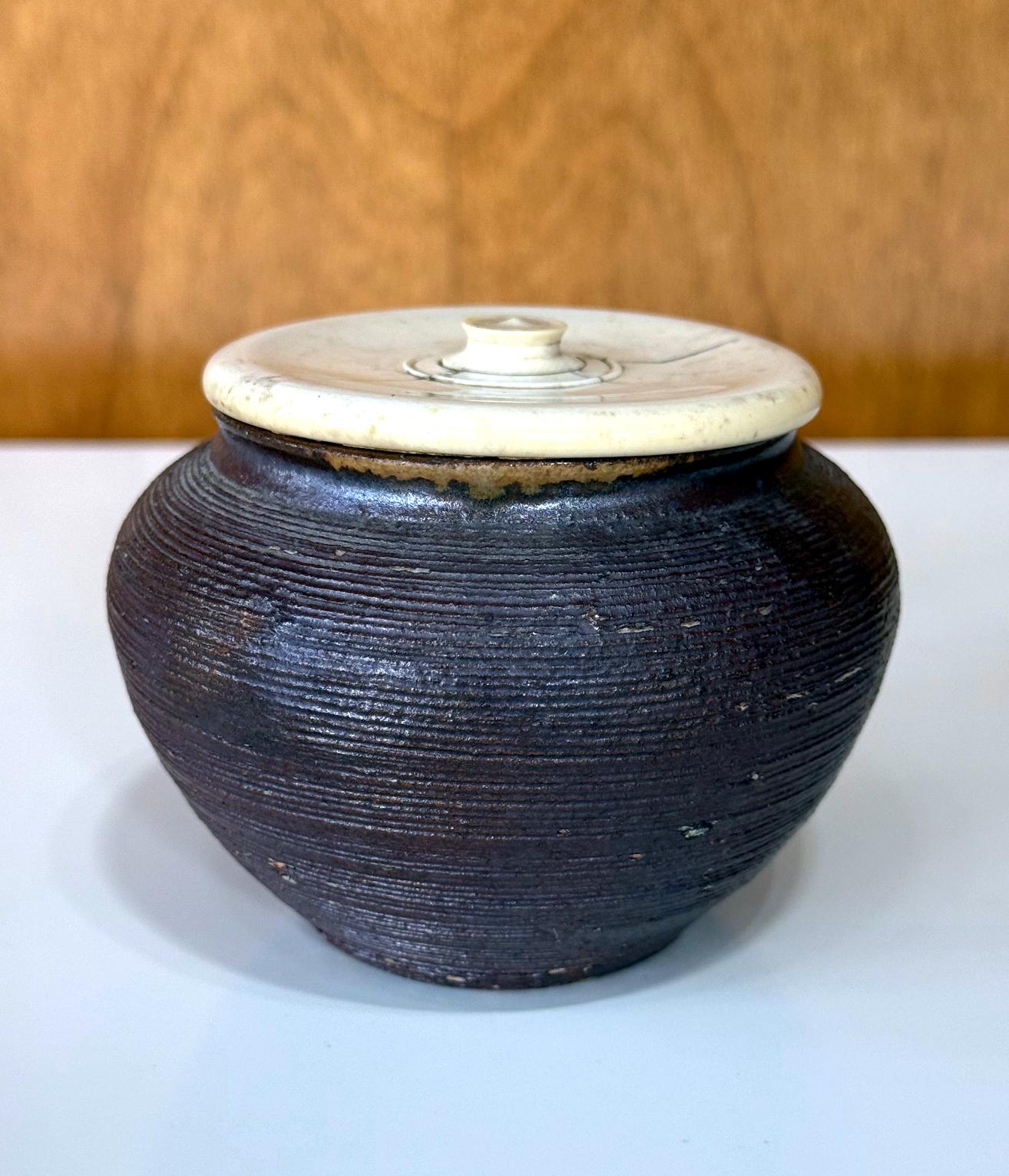 Edo Antique Japanese Ceramic Tanba Chaire with Lid For Sale