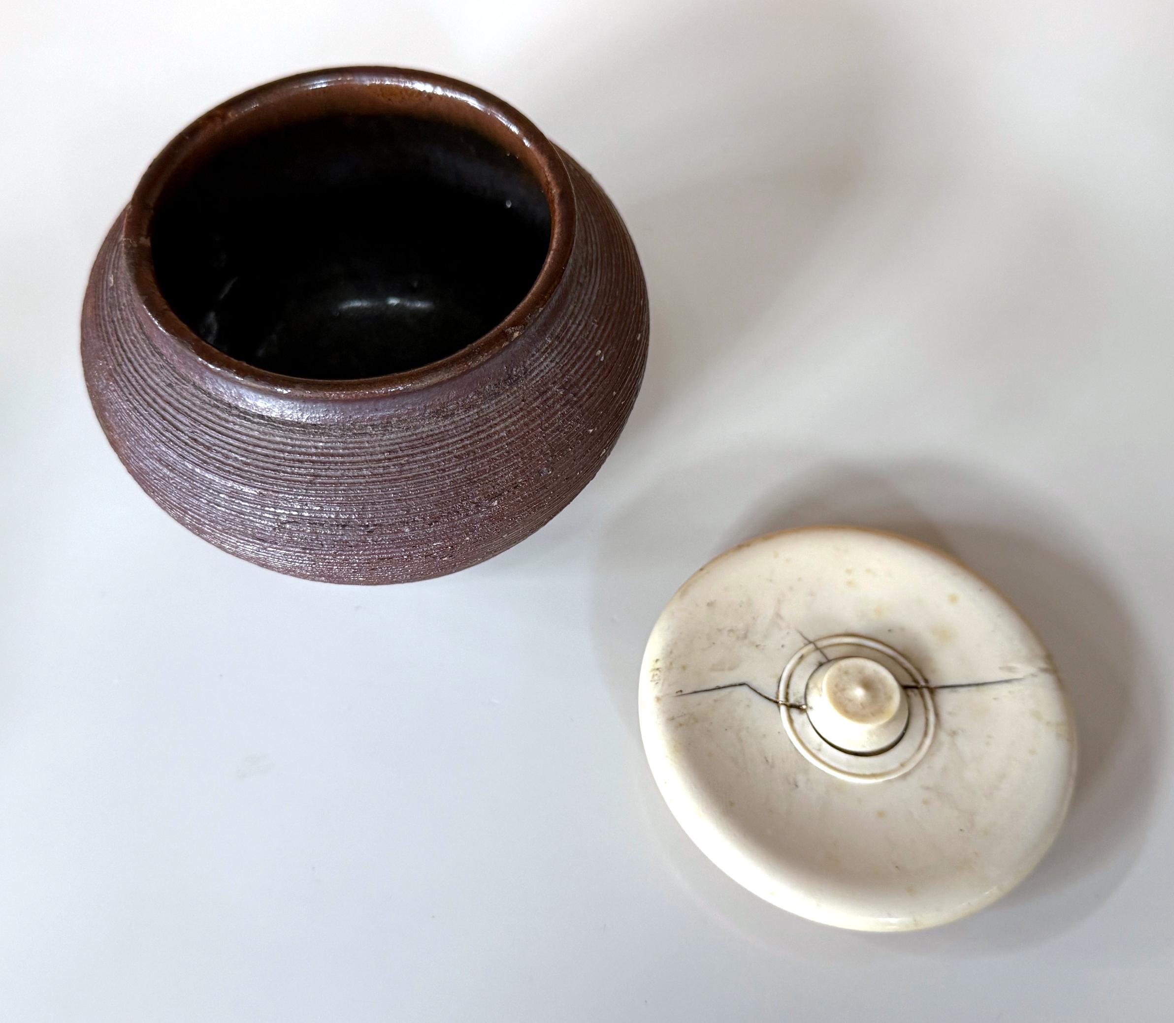 Antique Japanese Ceramic Tanba Chaire with Lid For Sale 2